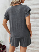 Womens' Double Layer Ruffle Sleeve Top And Shorts Set